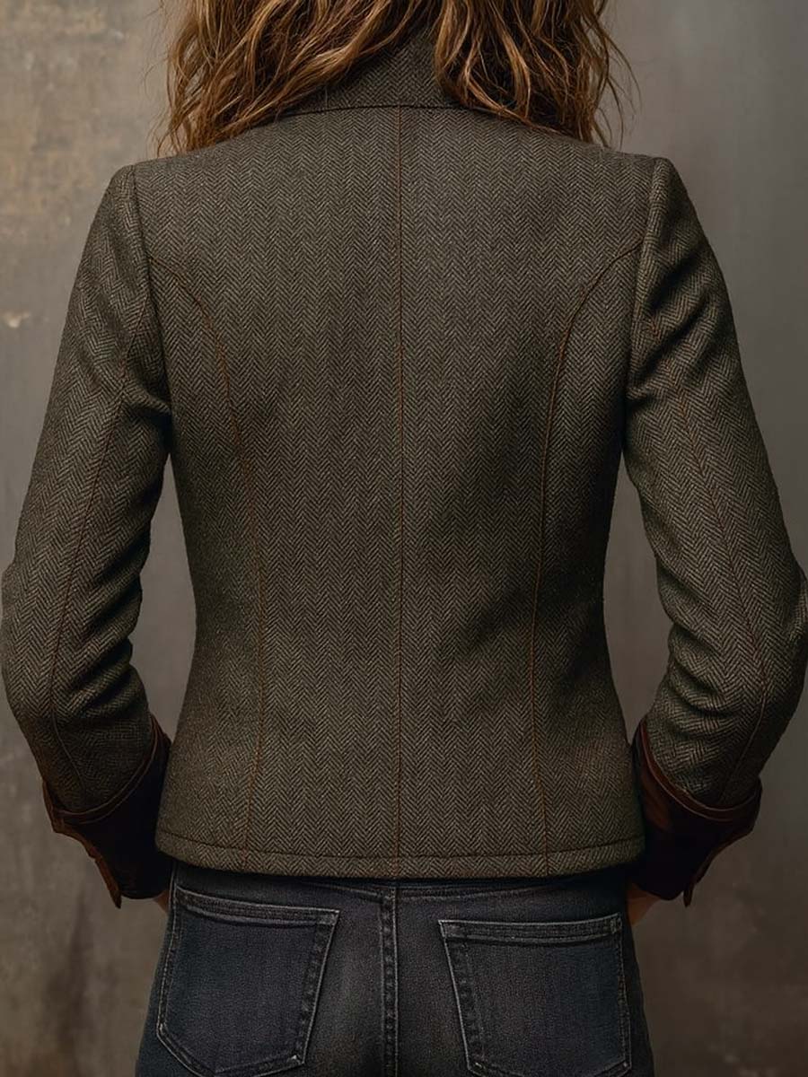 Honorine | Vintage Blazer with Contrasting Chevron Trim