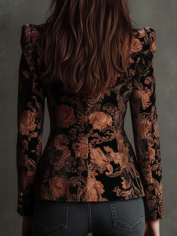 Bertille | Tailored Blazer with Floral Print in Black and Brown