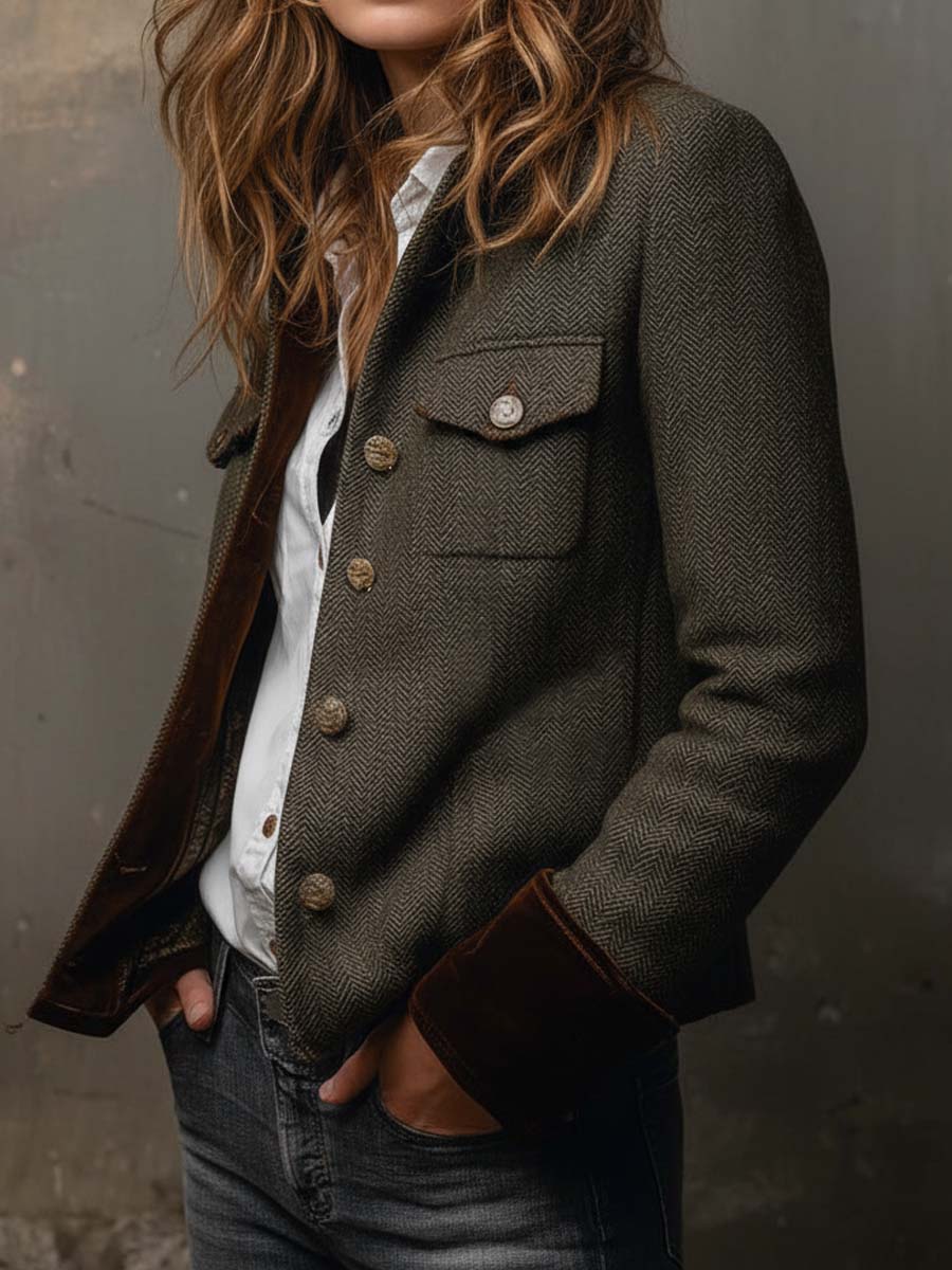 Honorine | Vintage Blazer with Contrasting Chevron Trim