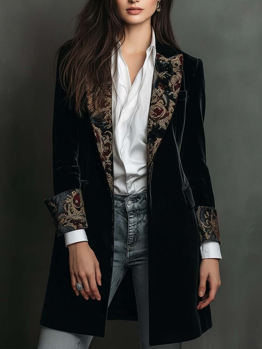 Léontine | Slim Fit Printed Baroque Black Blazer