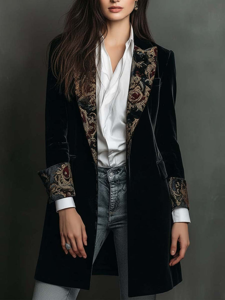 Léontine | Slim Fit Printed Baroque Black Blazer