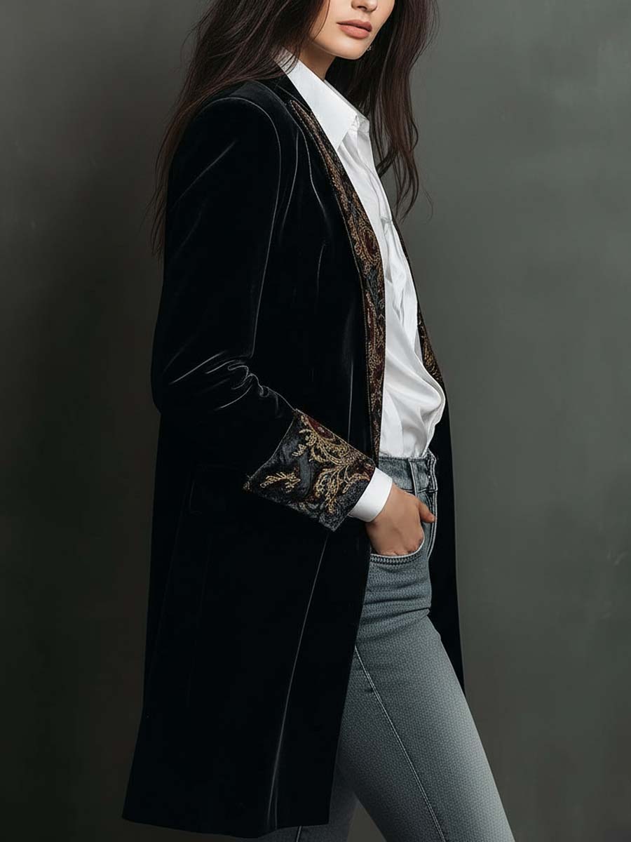 Léontine | Slim Fit Printed Baroque Black Blazer