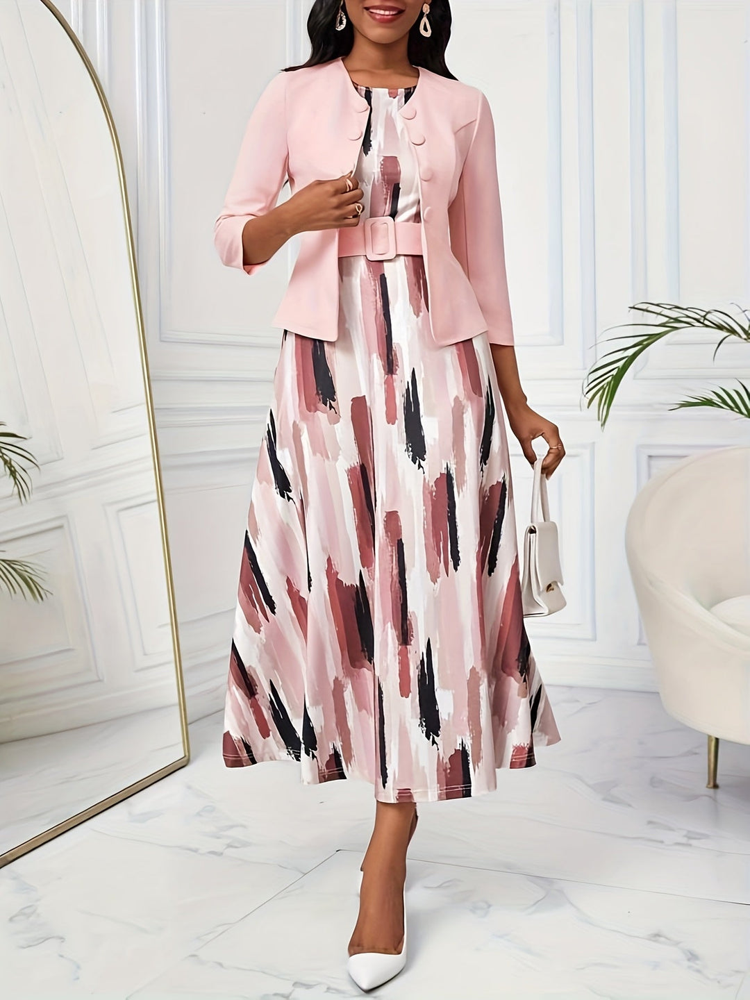 AMELIE LANE | PRINTED BELTED TWO-PIECE SET