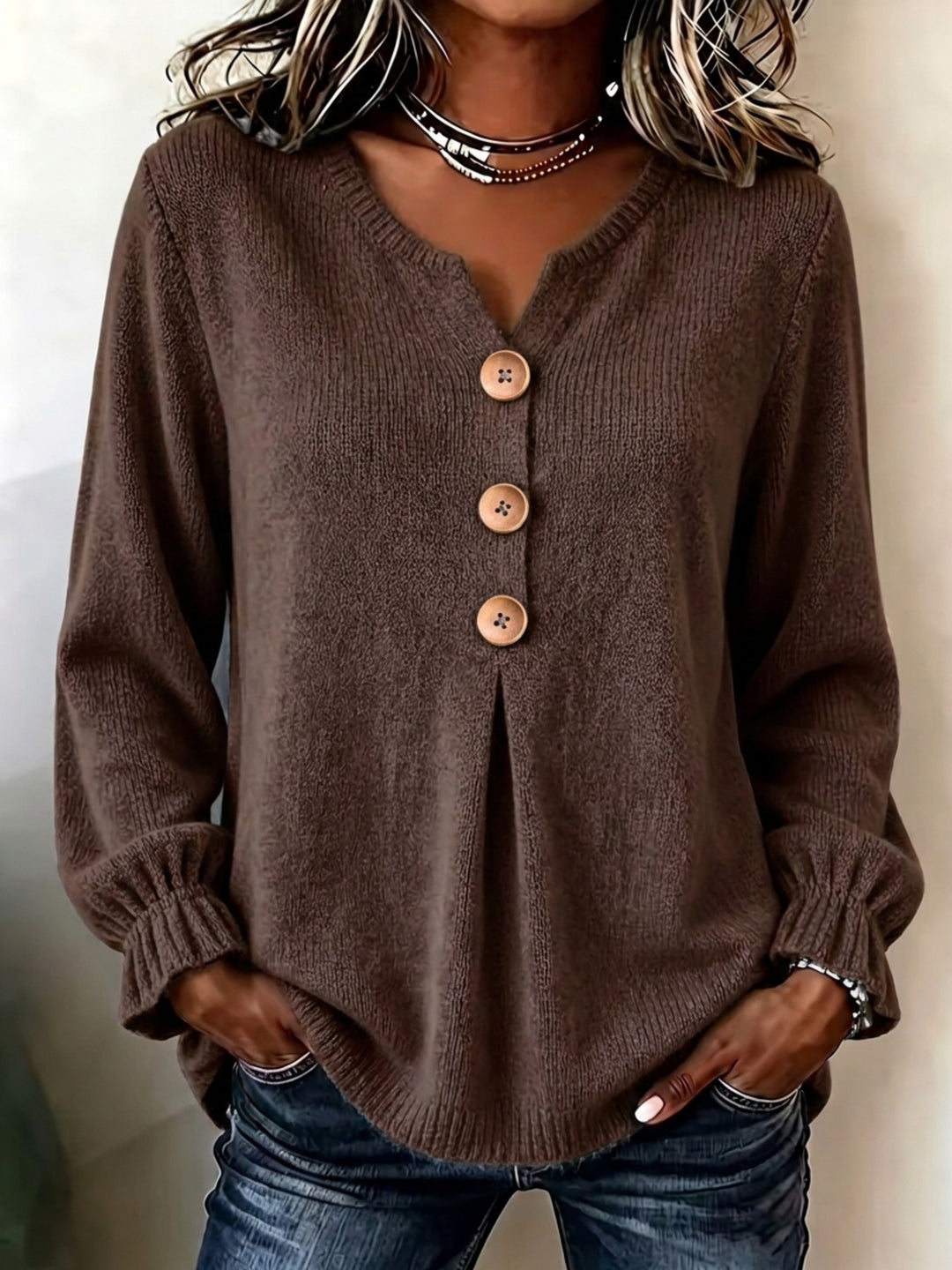 Lydia | The Pleated Henley Top