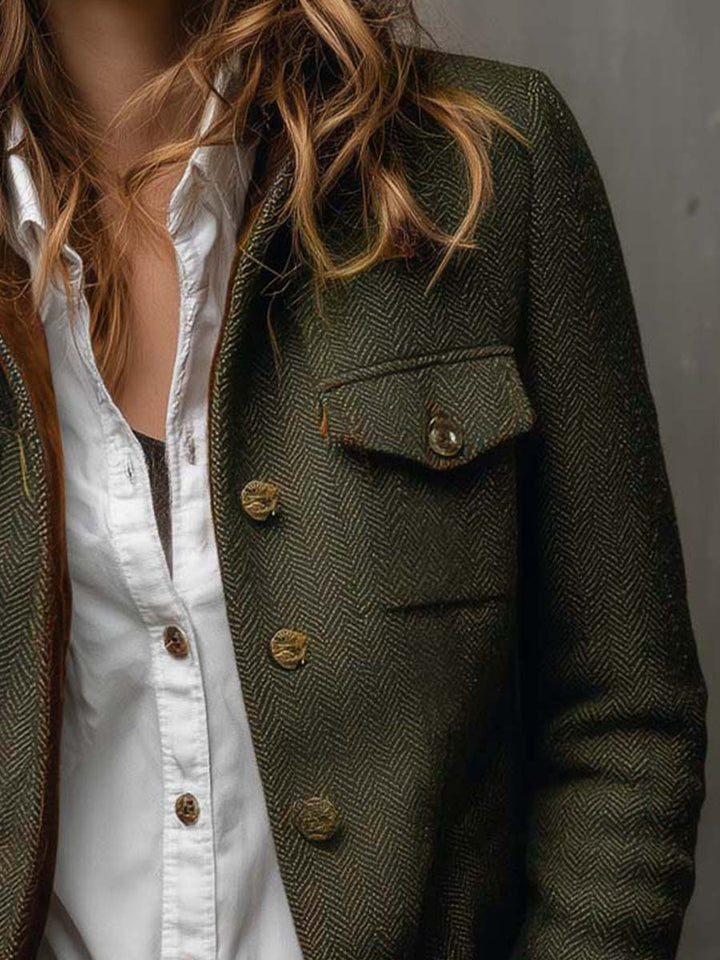 Honorine | Vintage Blazer with Contrasting Chevron Trim