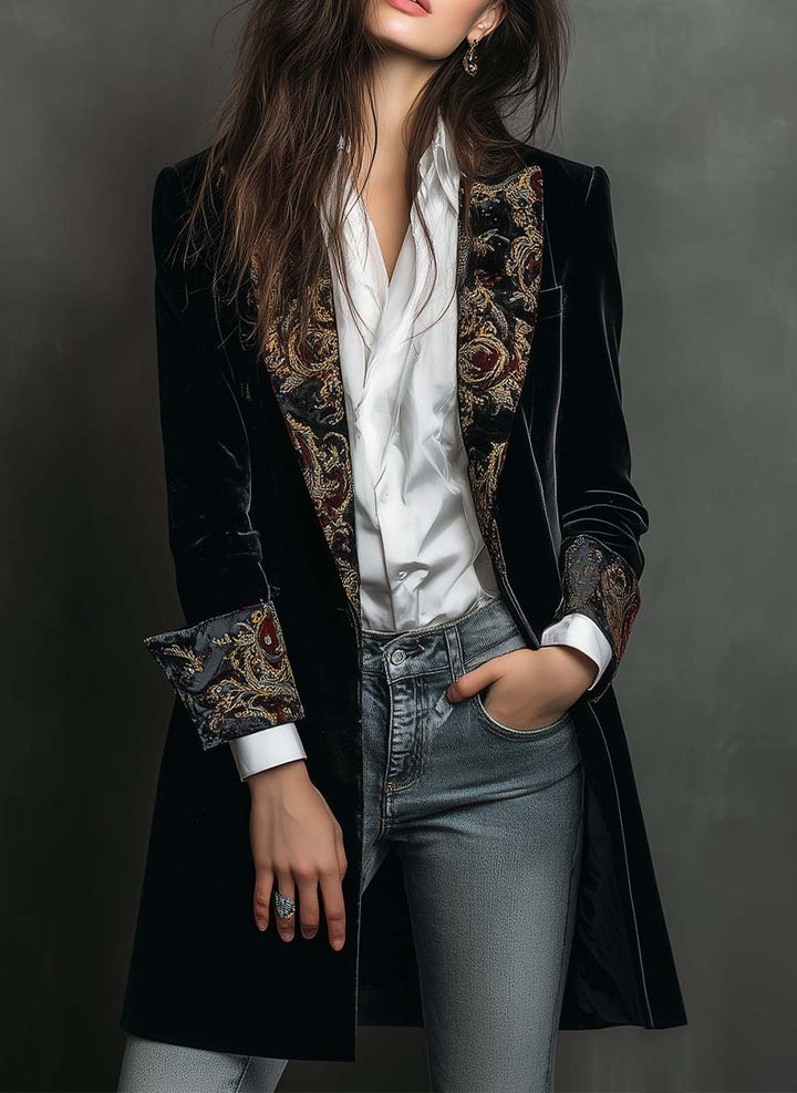 Léontine | Slim Fit Printed Baroque Black Blazer