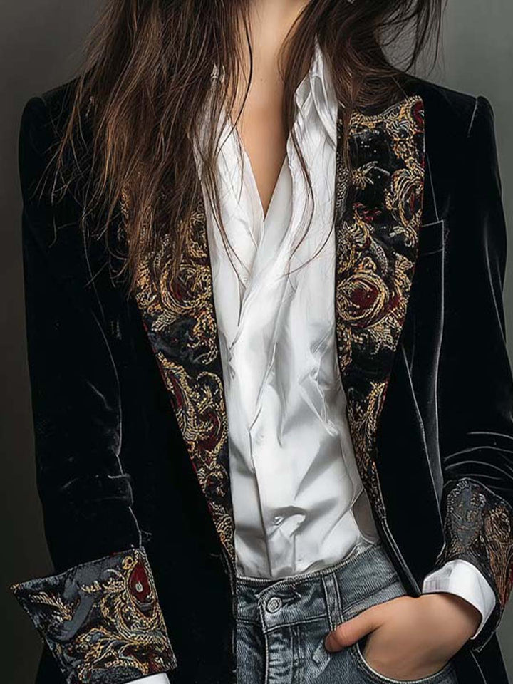 Léontine | Slim Fit Printed Baroque Black Blazer