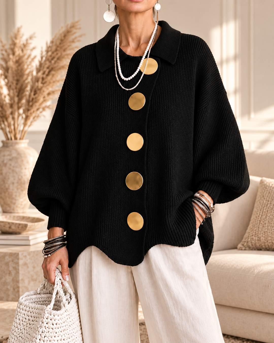 Annabel | Oversized Collared Button Cardigan