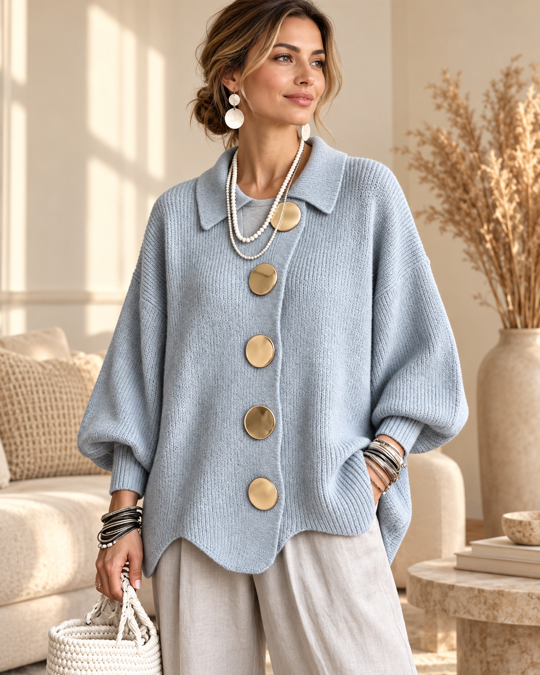 Annabel | Oversized Collared Button Cardigan
