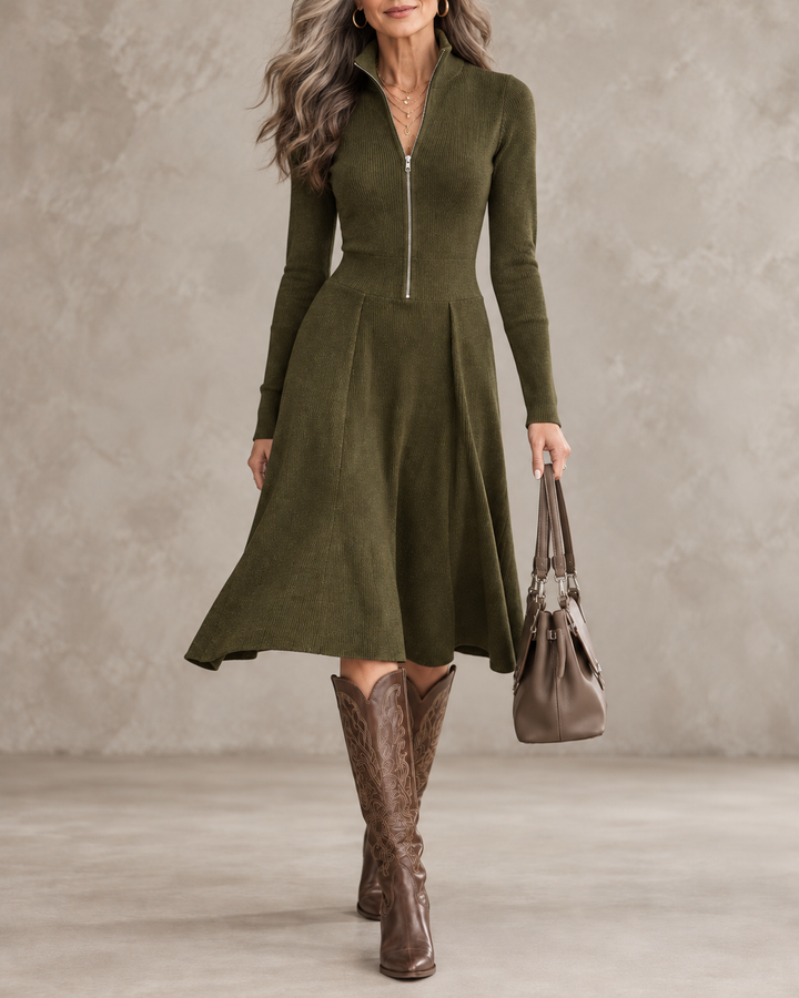 ZINNIA | ZIPPERED LONG SLEEVE DRESS WITH STRETCH FABRIC