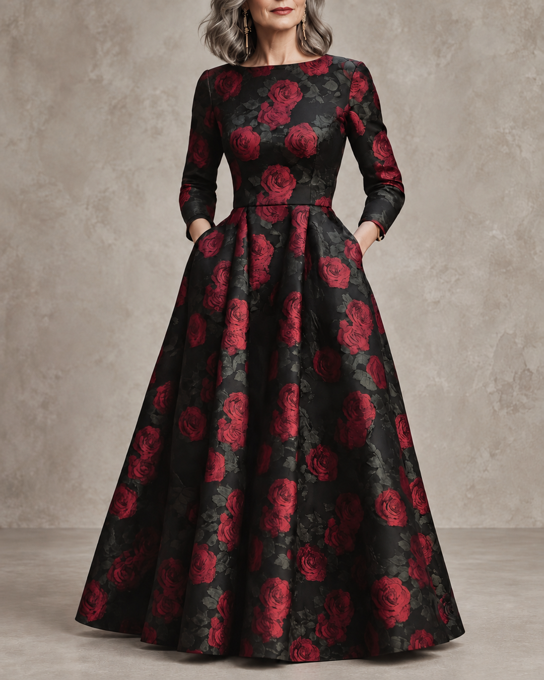 LILLA | ELEGANT VINTAGE A-LINE MAXI DRESS WITH FLORAL PRINT
