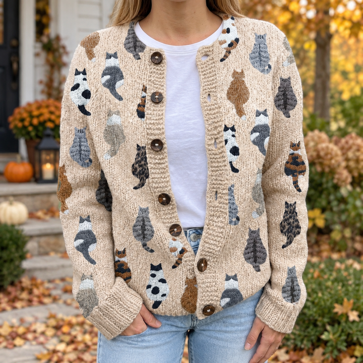 Charlotte™ | Cozy Cat Print Cardigan
