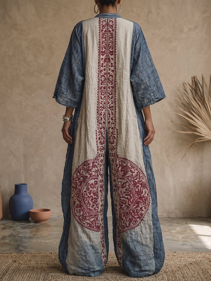Theodora | The Vintage Print Three-Quarter Sleeve Jumpsuit
