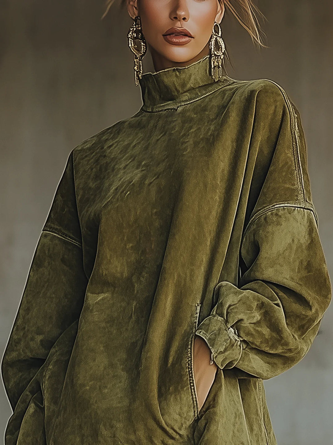 Gabrielle | Suede Dress with High Neck and Fringe