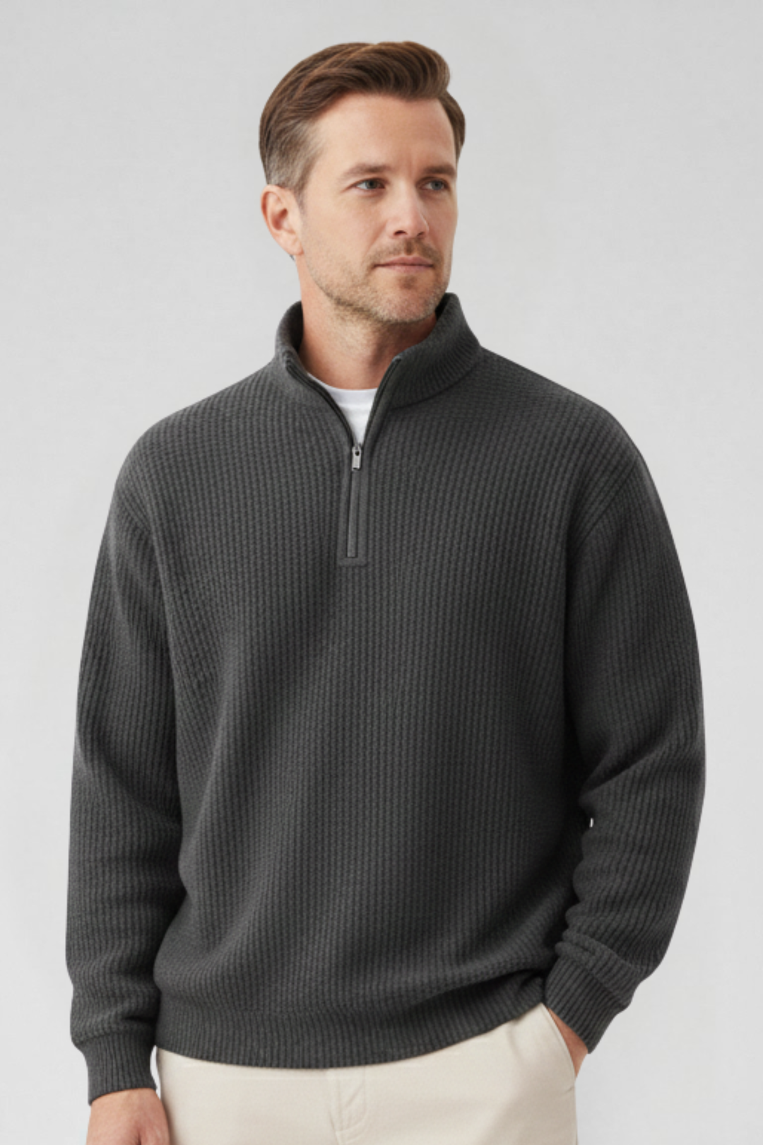 Zip-up sweater with everyday comfort and timeless style