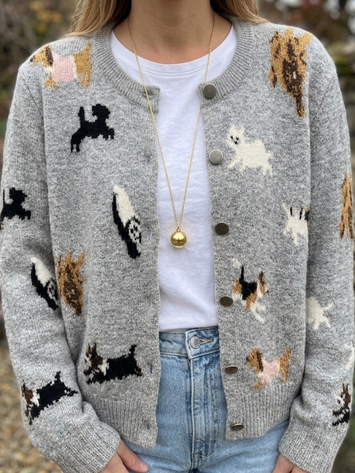 Agatha | The Dog Embroidery Button-Up Cardigan