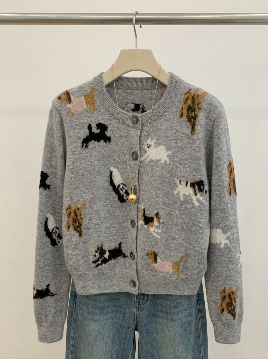 Agatha | The Dog Embroidery Button-Up Cardigan