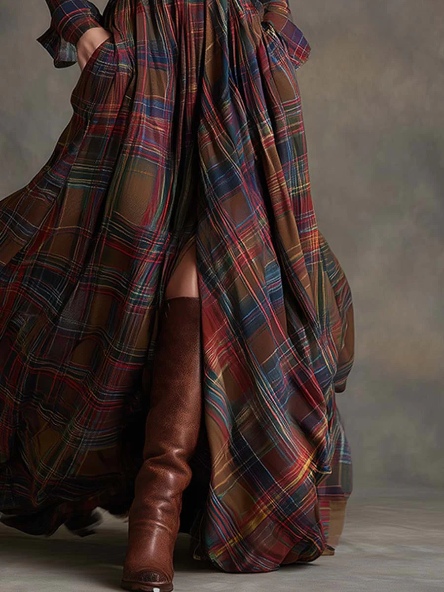 Beatrice | Long Checkered Dress with Belt