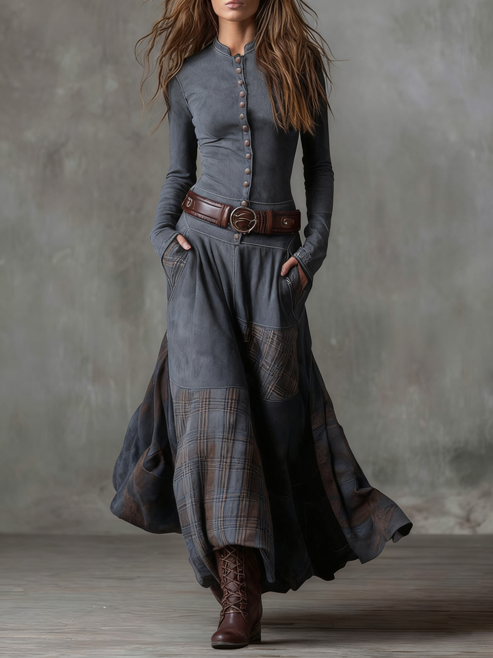 Elise | Suede Maxi Dress with Belt