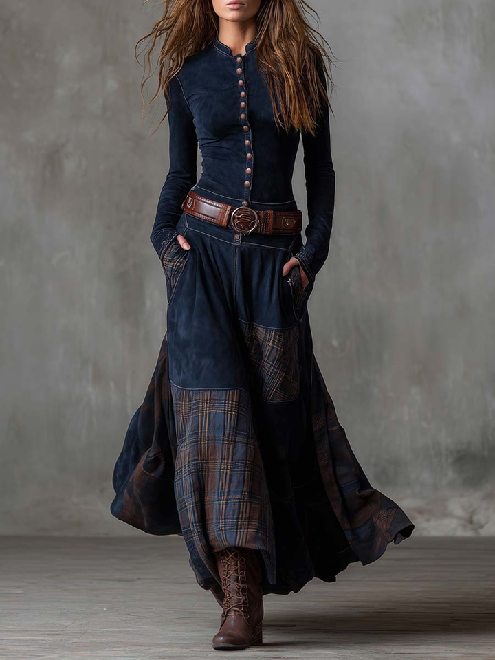 Elise | Suede Maxi Dress with Belt
