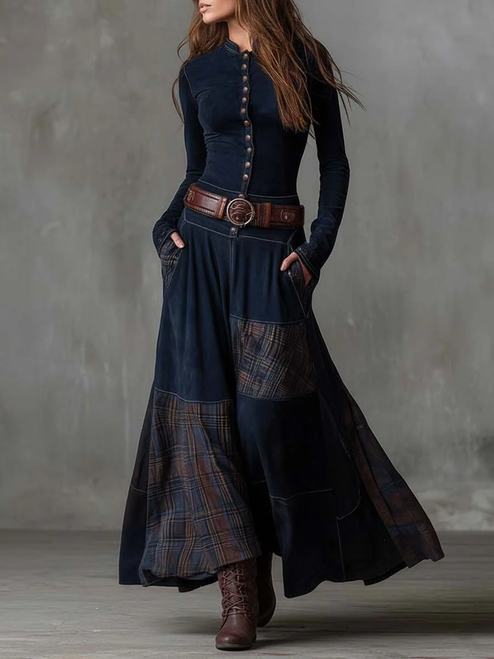 Elise | Suede Maxi Dress with Belt