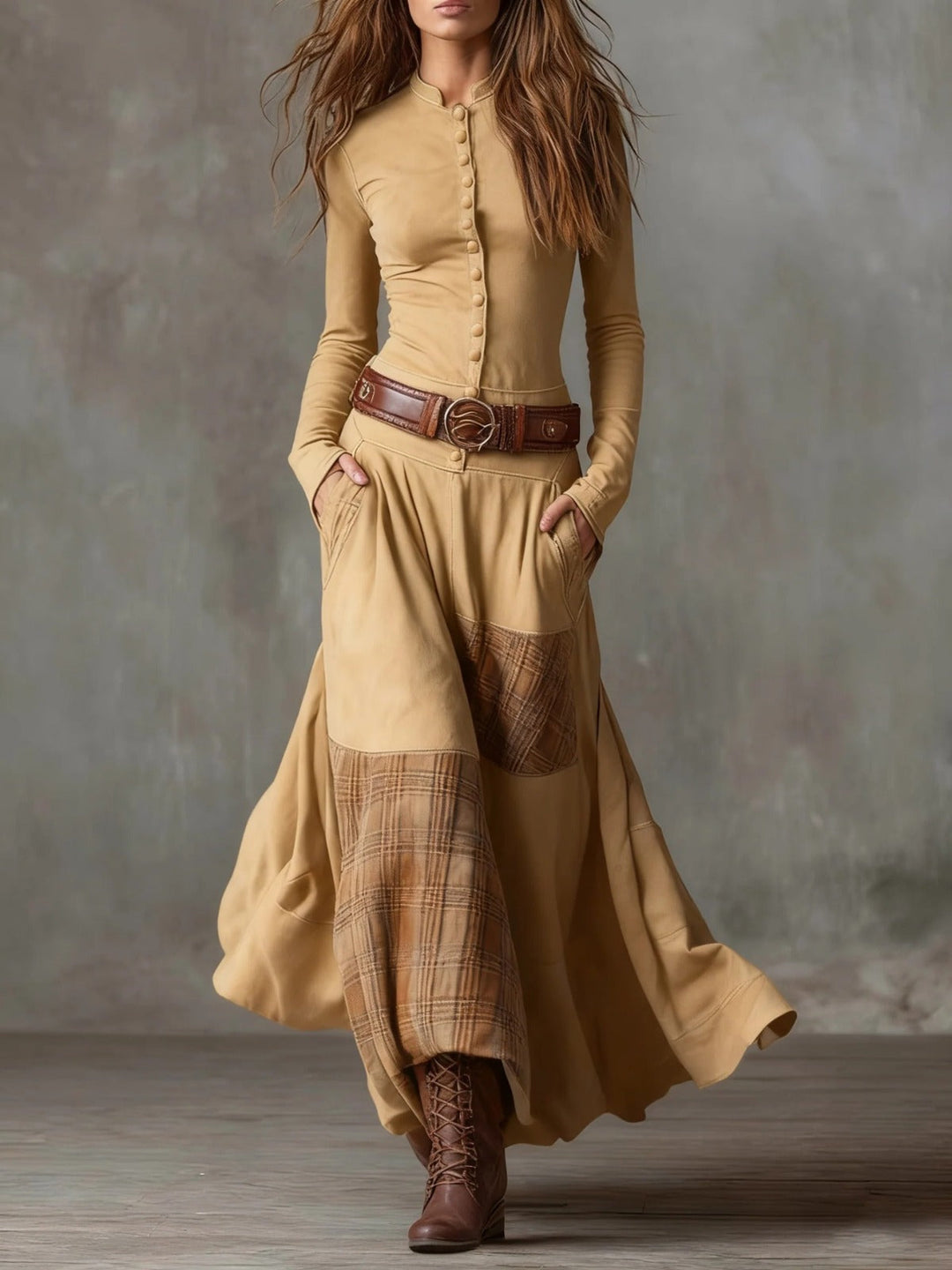 Elise | Suede Maxi Dress with Belt