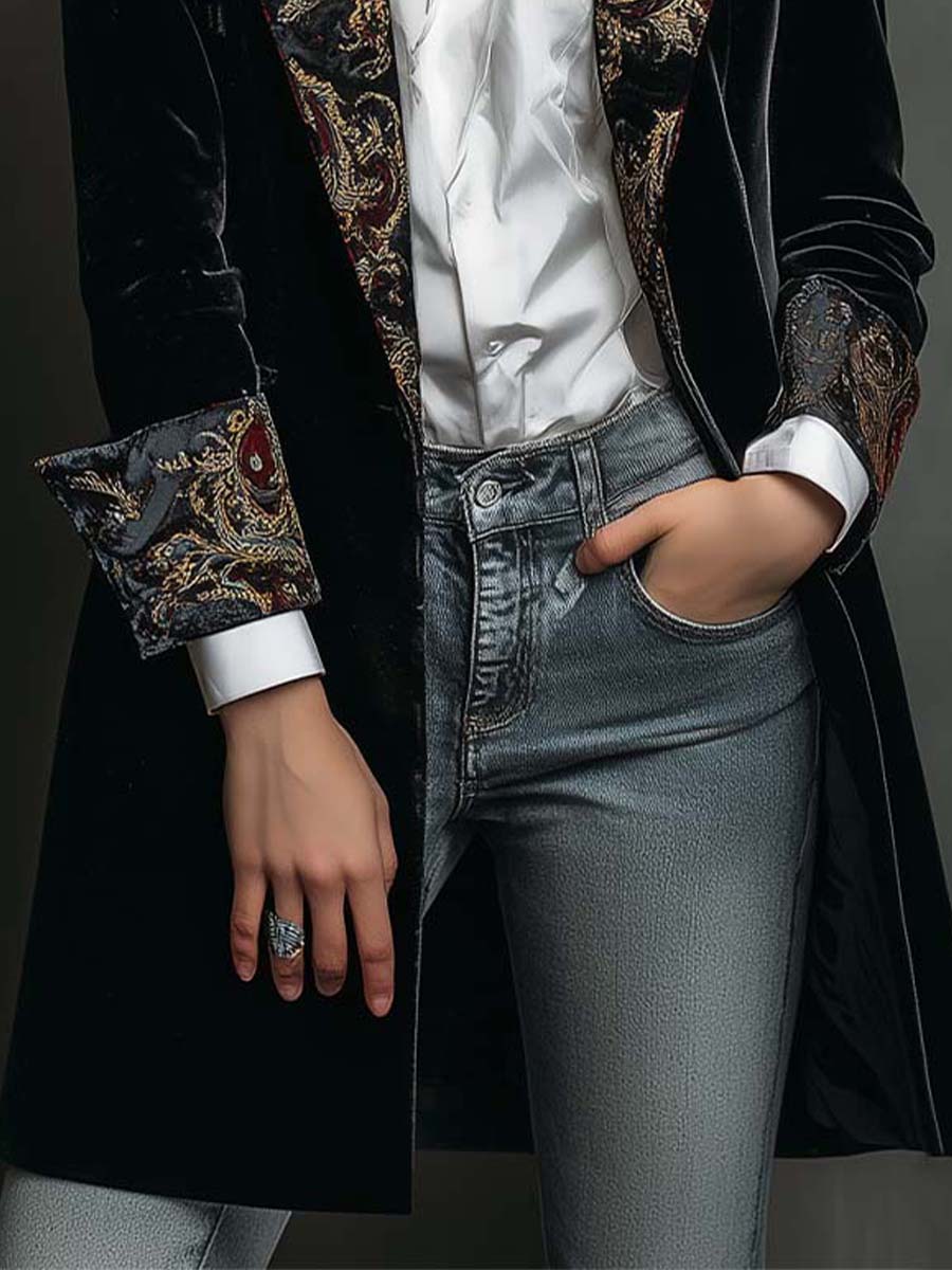 Léontine | Slim Fit Printed Baroque Black Blazer