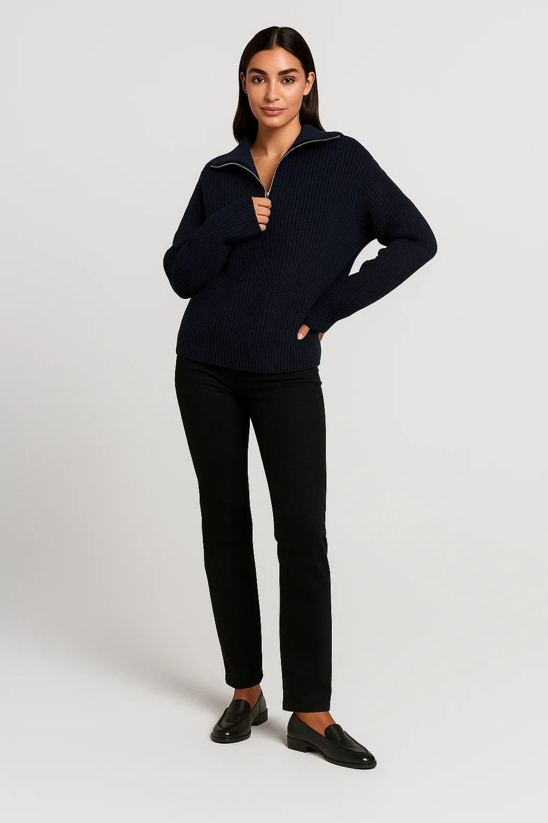 Ffion | Waffle-Knit Zip-Collar Sweater