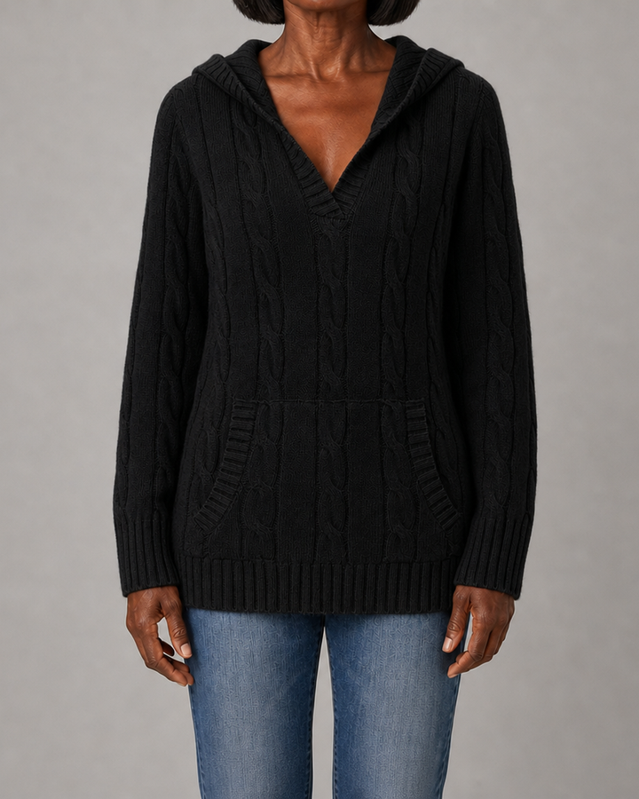 Beulah | Cable-Knit V-Neck Hooded Sweater