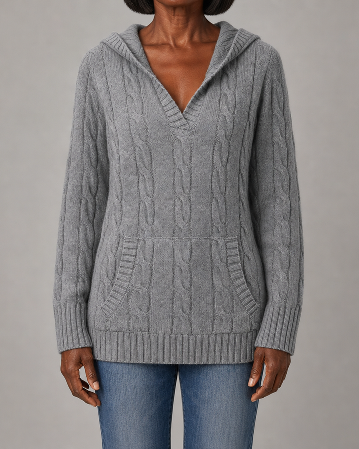 Beulah | Cable-Knit V-Neck Hooded Sweater