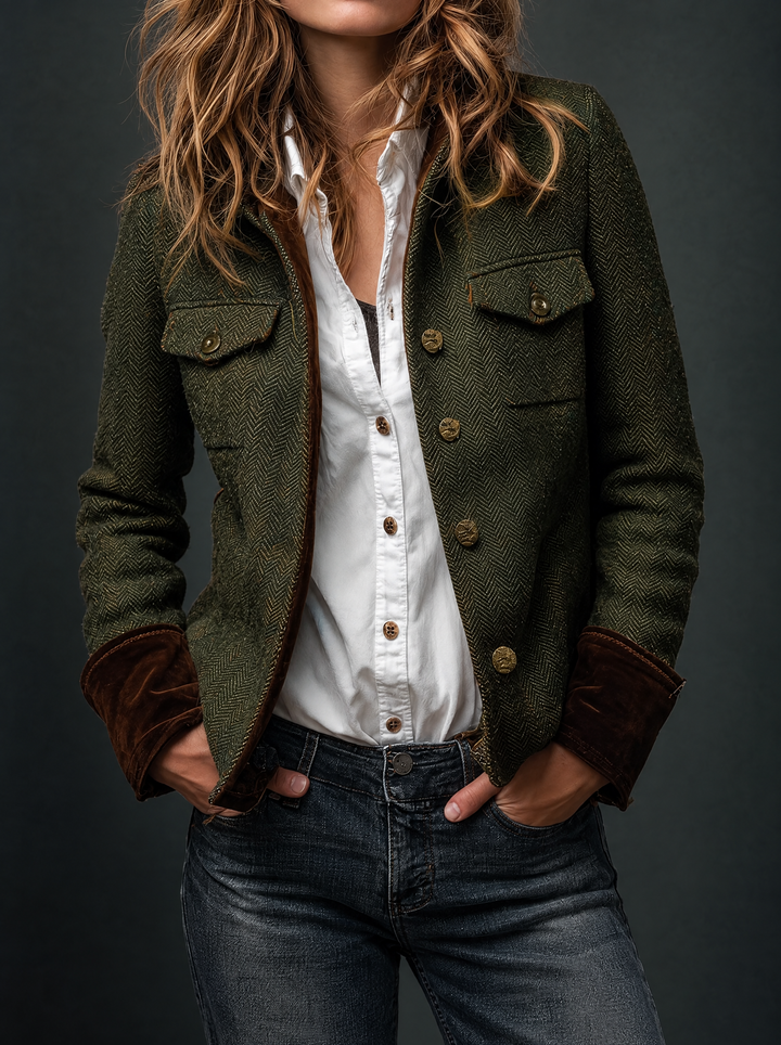 Honorine | Vintage Blazer with Contrasting Chevron Trim