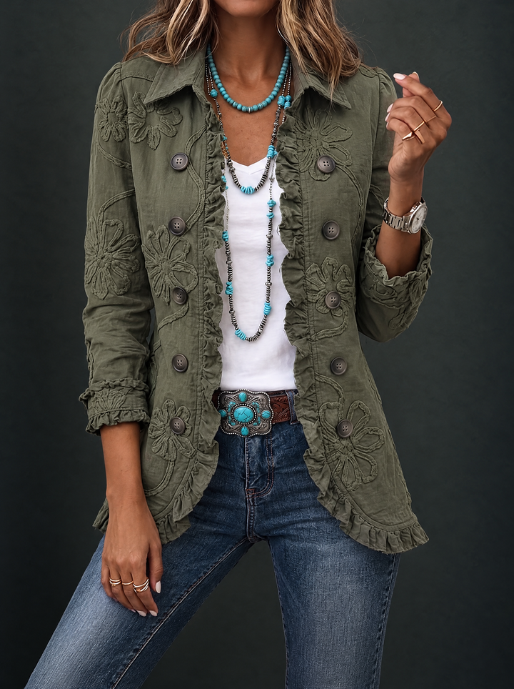 Faustine | Embroidered Bohemian Utility Coat with Flowers