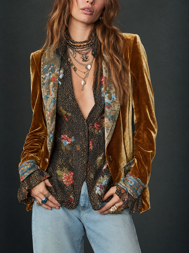 Marcelline | Blazer Patchwork Printed Floral Vintage