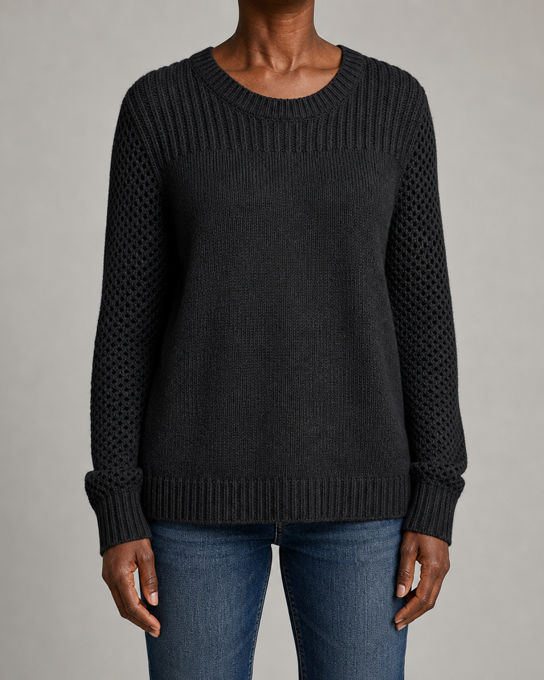 Carolyn | Textured Open-Knit Sleeves Sweater