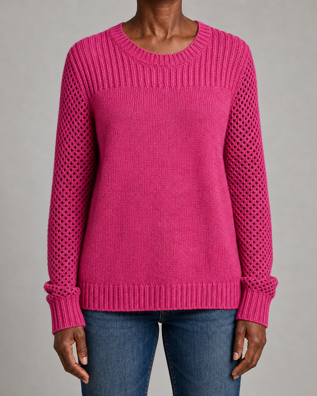 Carolyn | Textured Open-Knit Sleeves Sweater