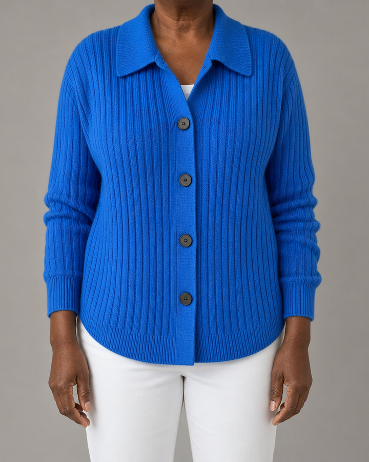 Annette | Ribbed Collared Button-Down Cardigan