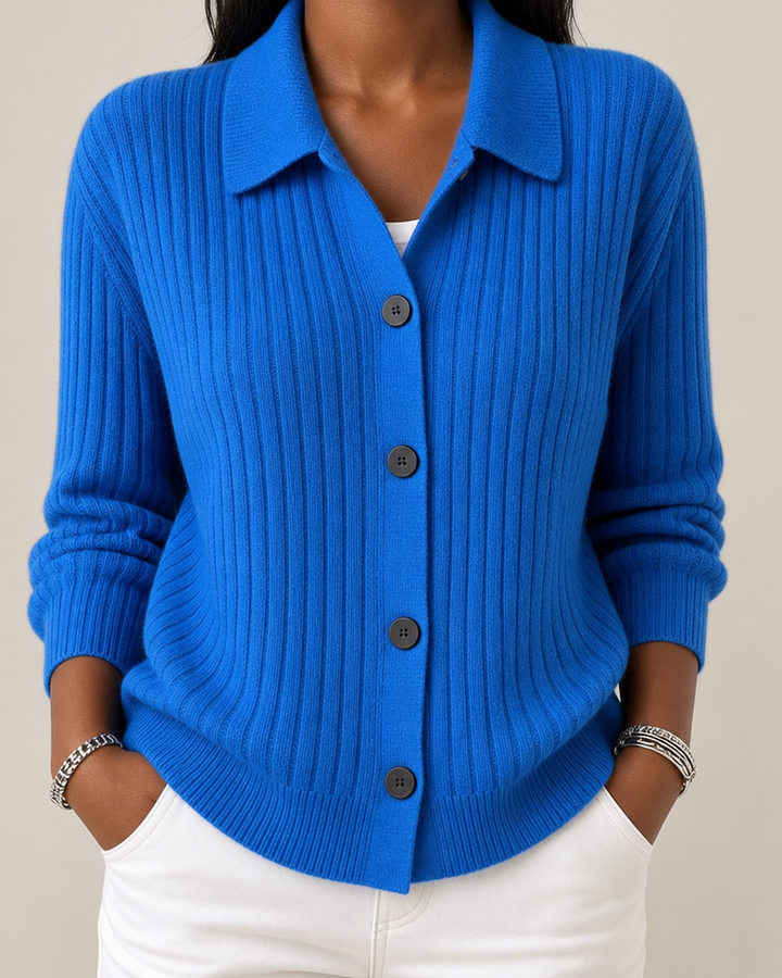 Annette | Ribbed Collared Button-Down Cardigan