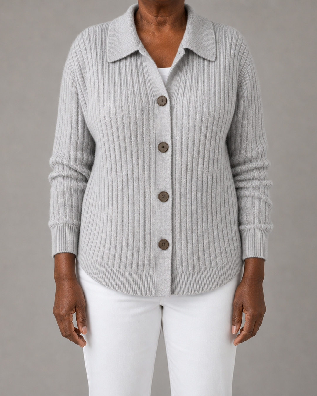Annette | Ribbed Collared Button-Down Cardigan