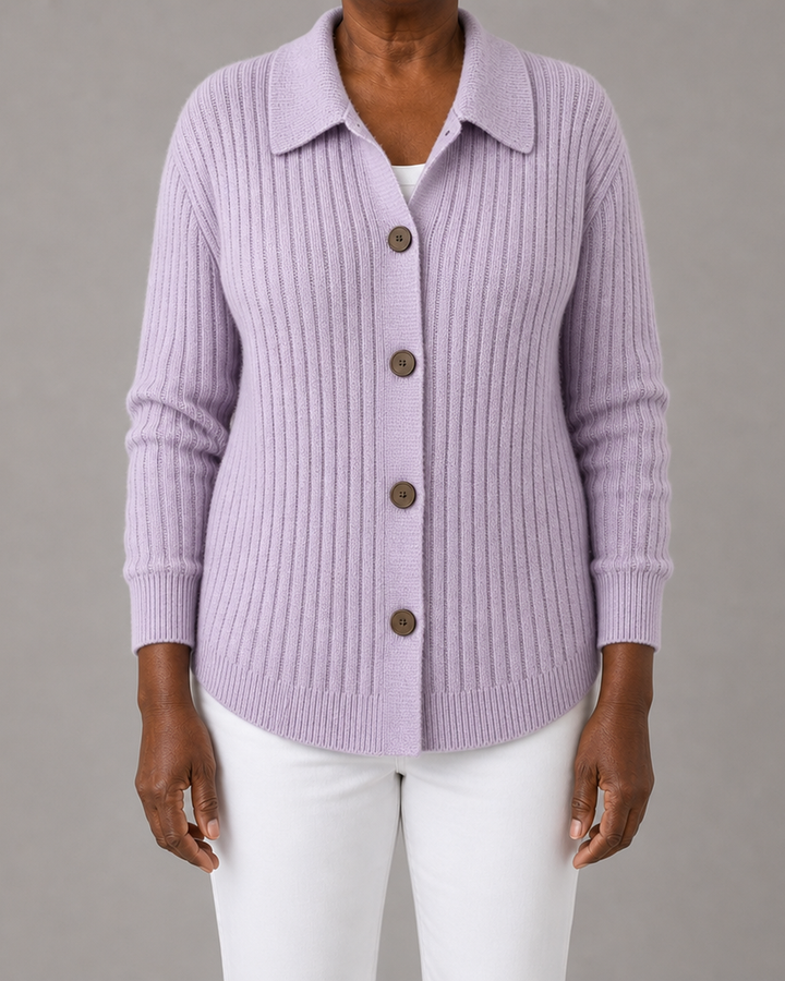 Annette | Ribbed Collared Button-Down Cardigan