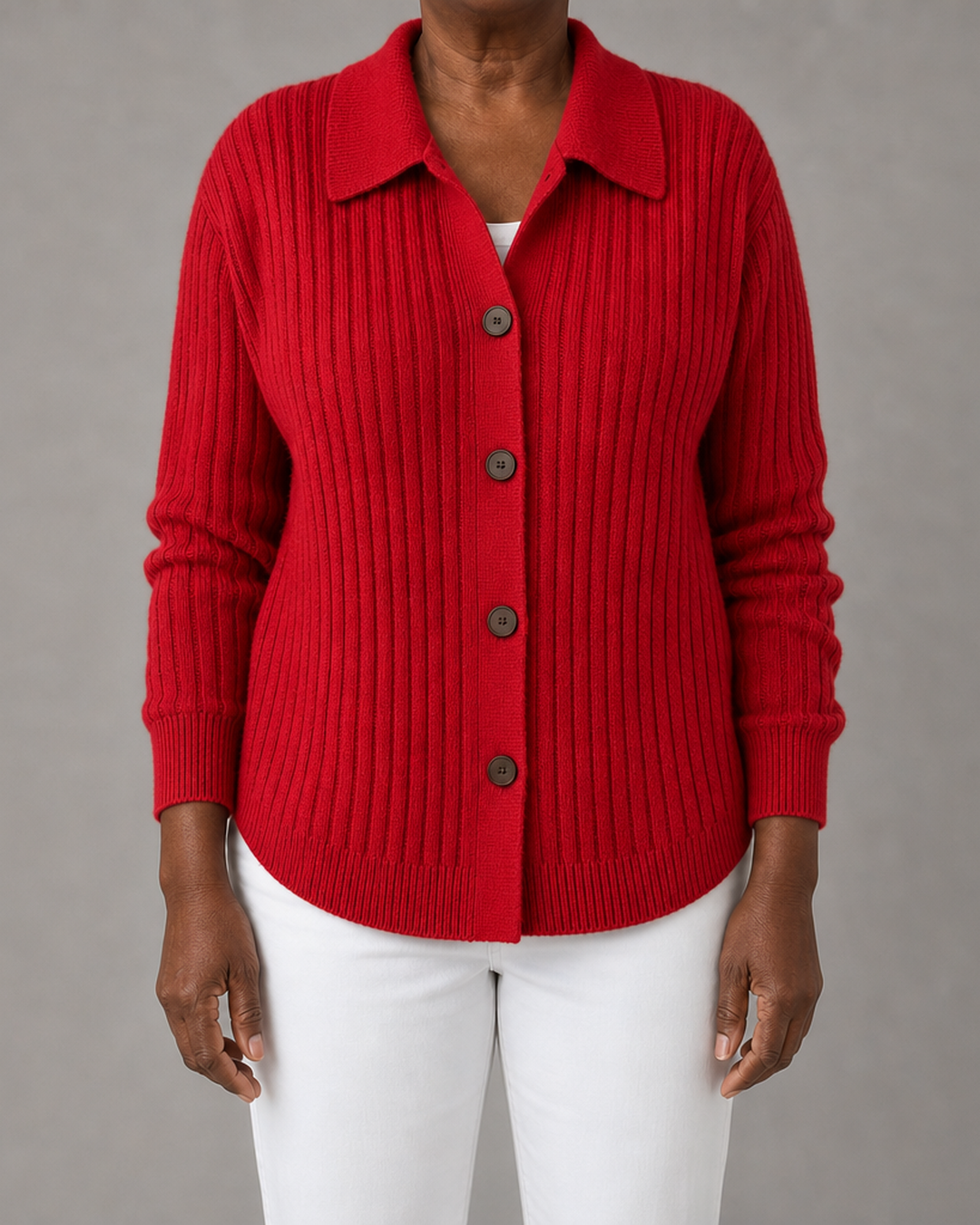 Annette | Ribbed Collared Button-Down Cardigan