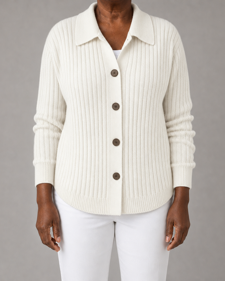 Annette | Ribbed Collared Button-Down Cardigan