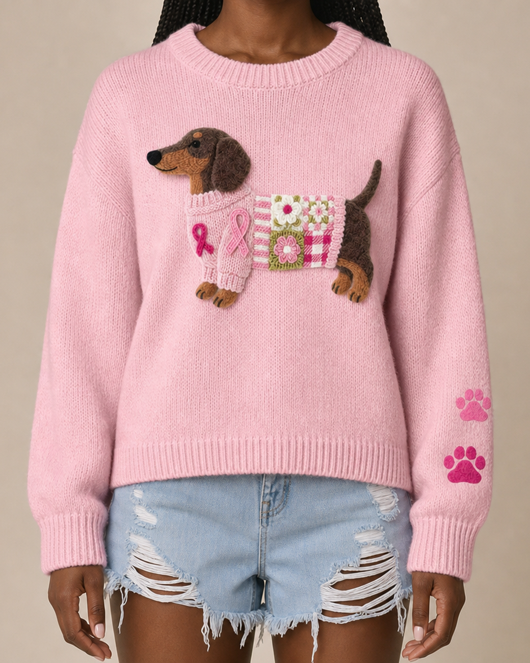 Candace | Knitted Wool-Felt Motif Sweater