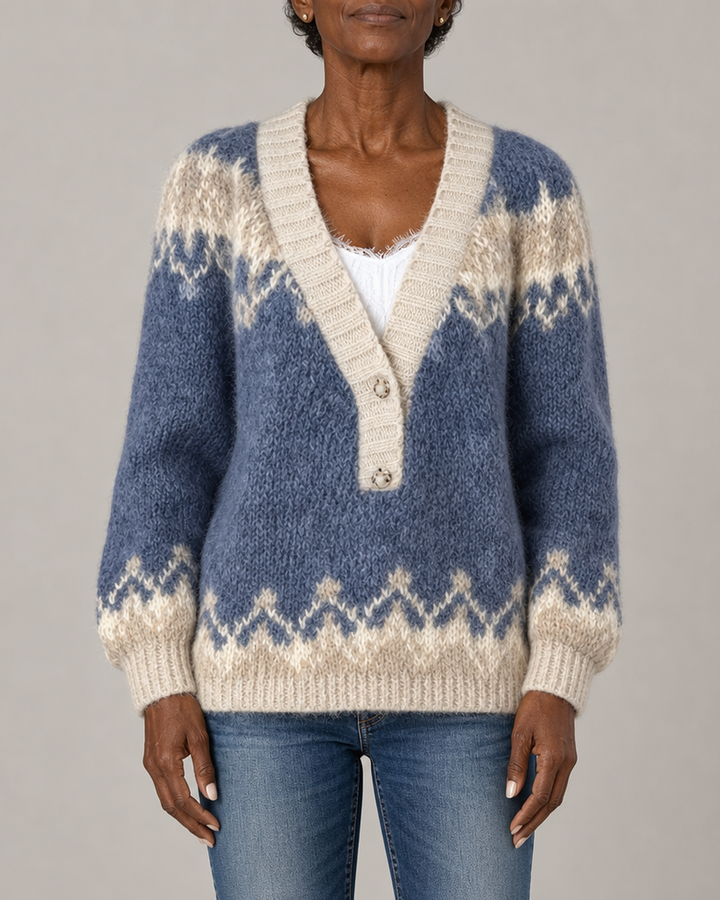 Charlene | Fair Isle V-Neck Knit Sweater