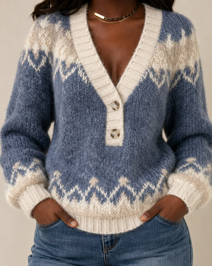 Charlene | Fair Isle V-Neck Knit Sweater