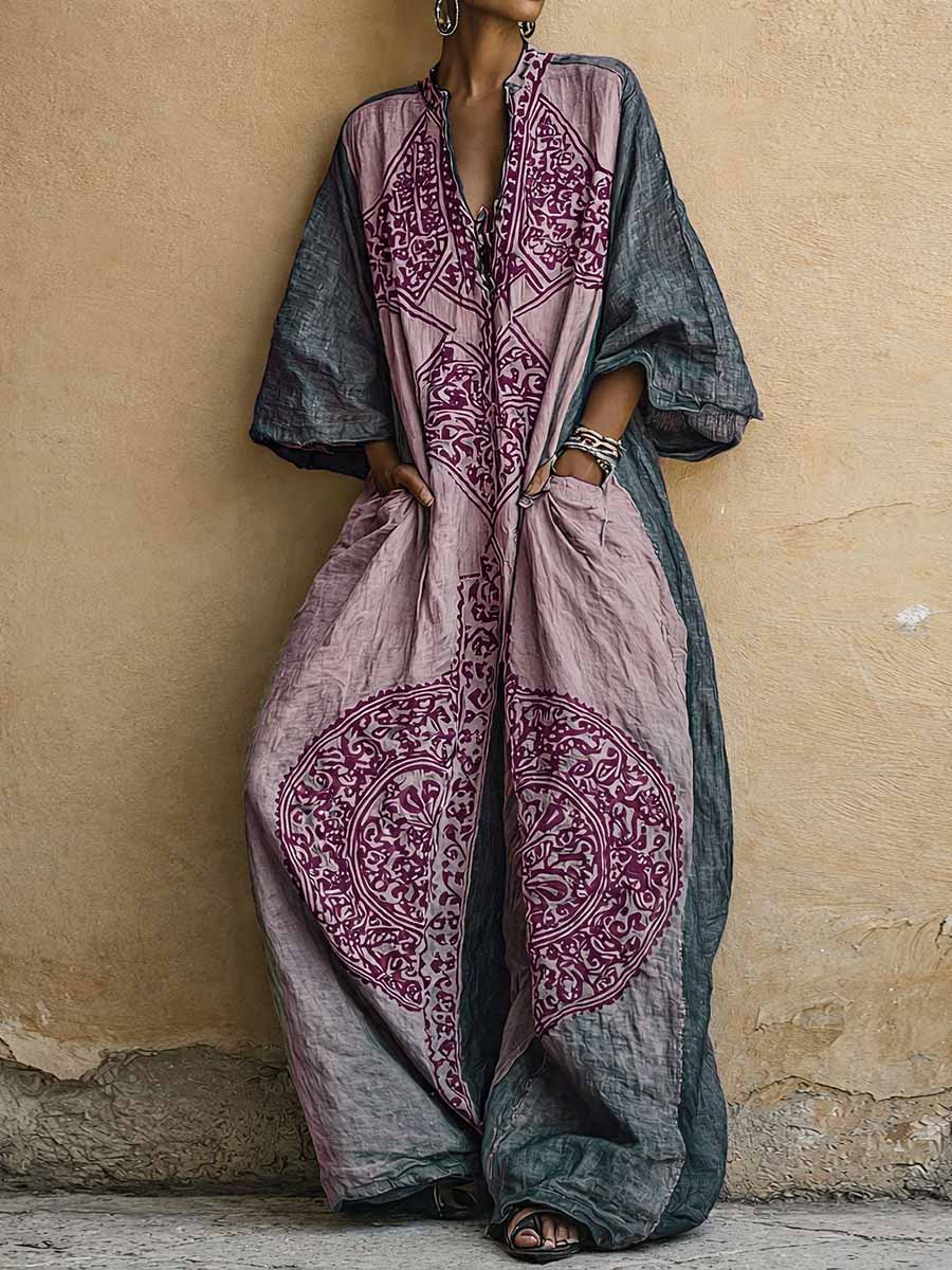 Theodora | The Vintage Print Three-Quarter Sleeve Jumpsuit