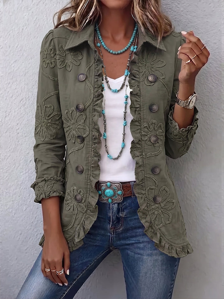 Faustine | Embroidered Bohemian Utility Coat with Flowers