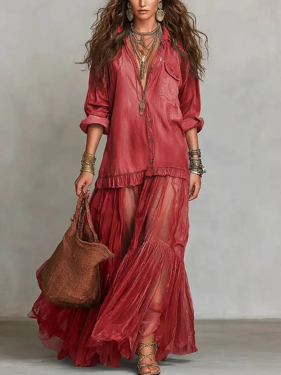 Emmeline | The Denim Patchwork Maxi Dress