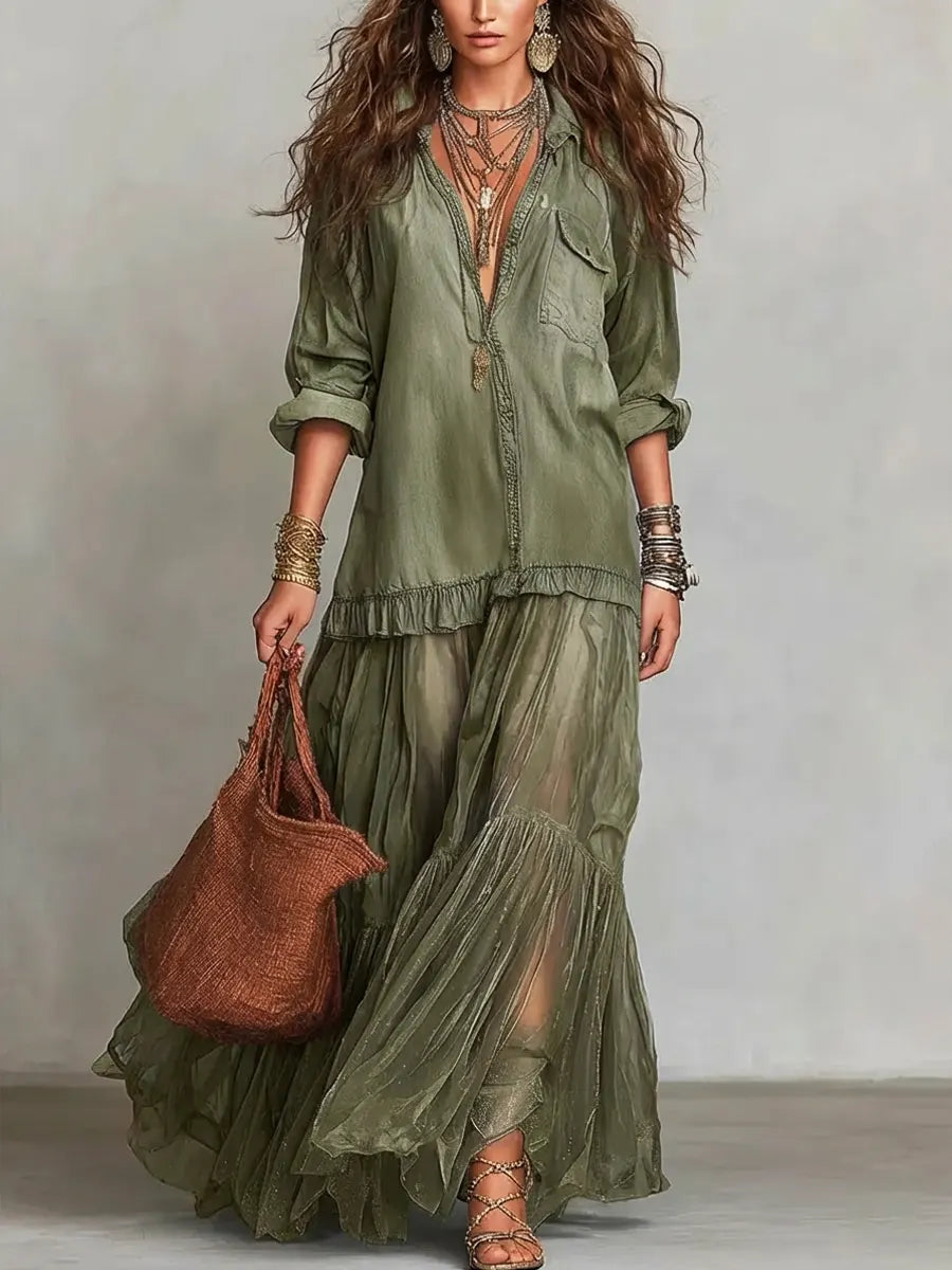 Emmeline | The Denim Patchwork Maxi Dress