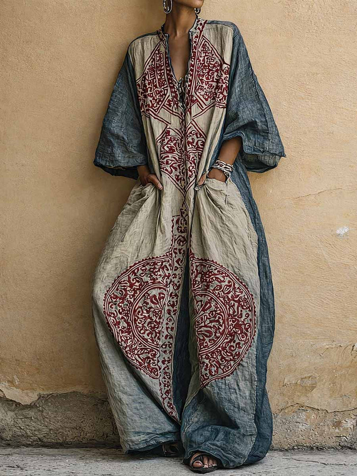 Theodora | The Vintage Print Three-Quarter Sleeve Jumpsuit