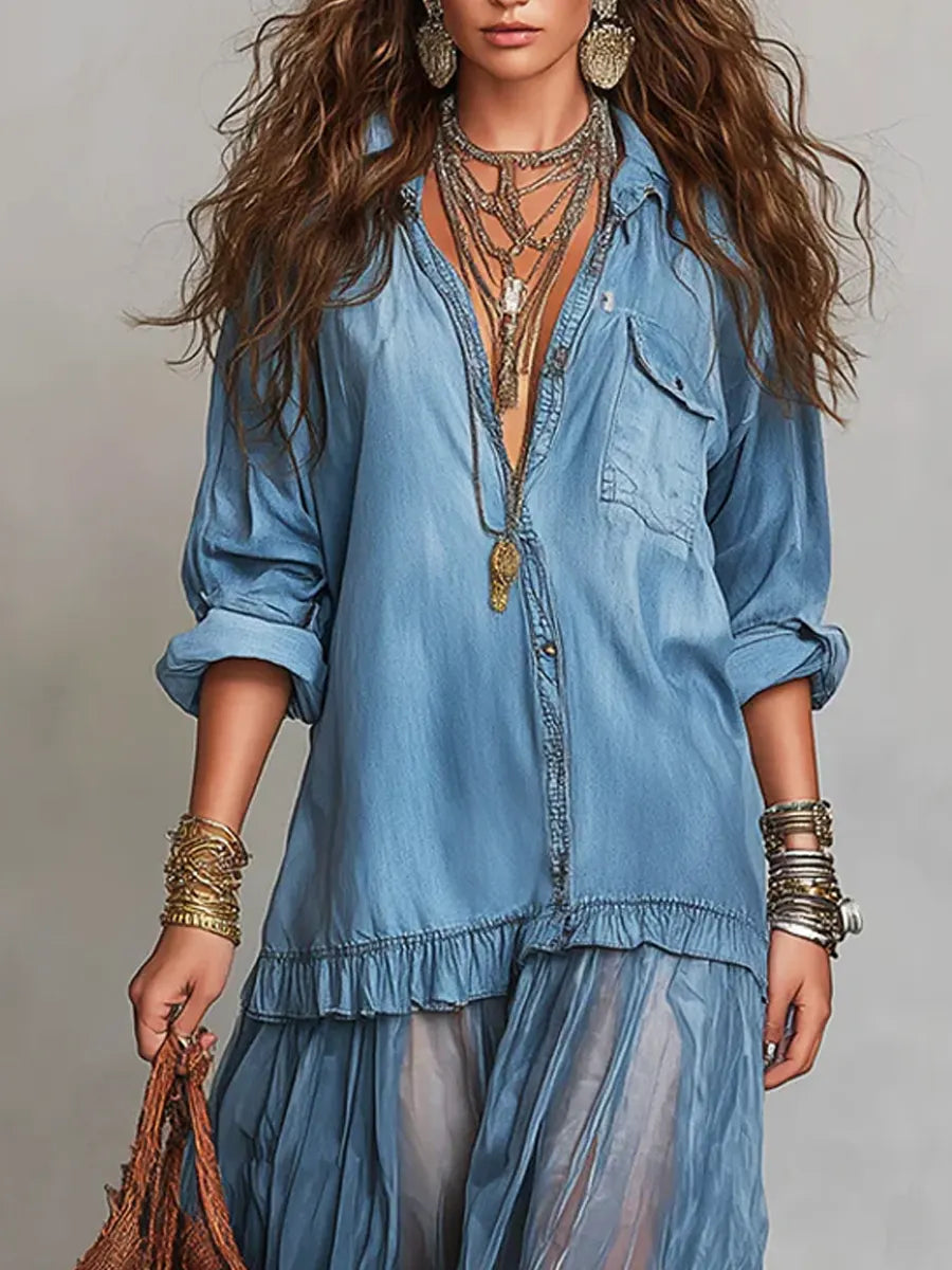 Emmeline | The Denim Patchwork Maxi Dress